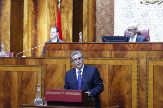 Le Chef du Gouvernement, M. Aziz Akhannouch, arrive à la Chambre des représentants en session plénière mensuelle pour répondre aux questions relatives aux politiques publiques (lundi 12 juin 2023)